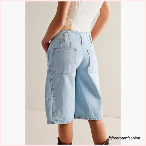 Denim Barrel Shorts Low Rise Baggy Bermuda Casual Summer Pant - Picture 2 of 6